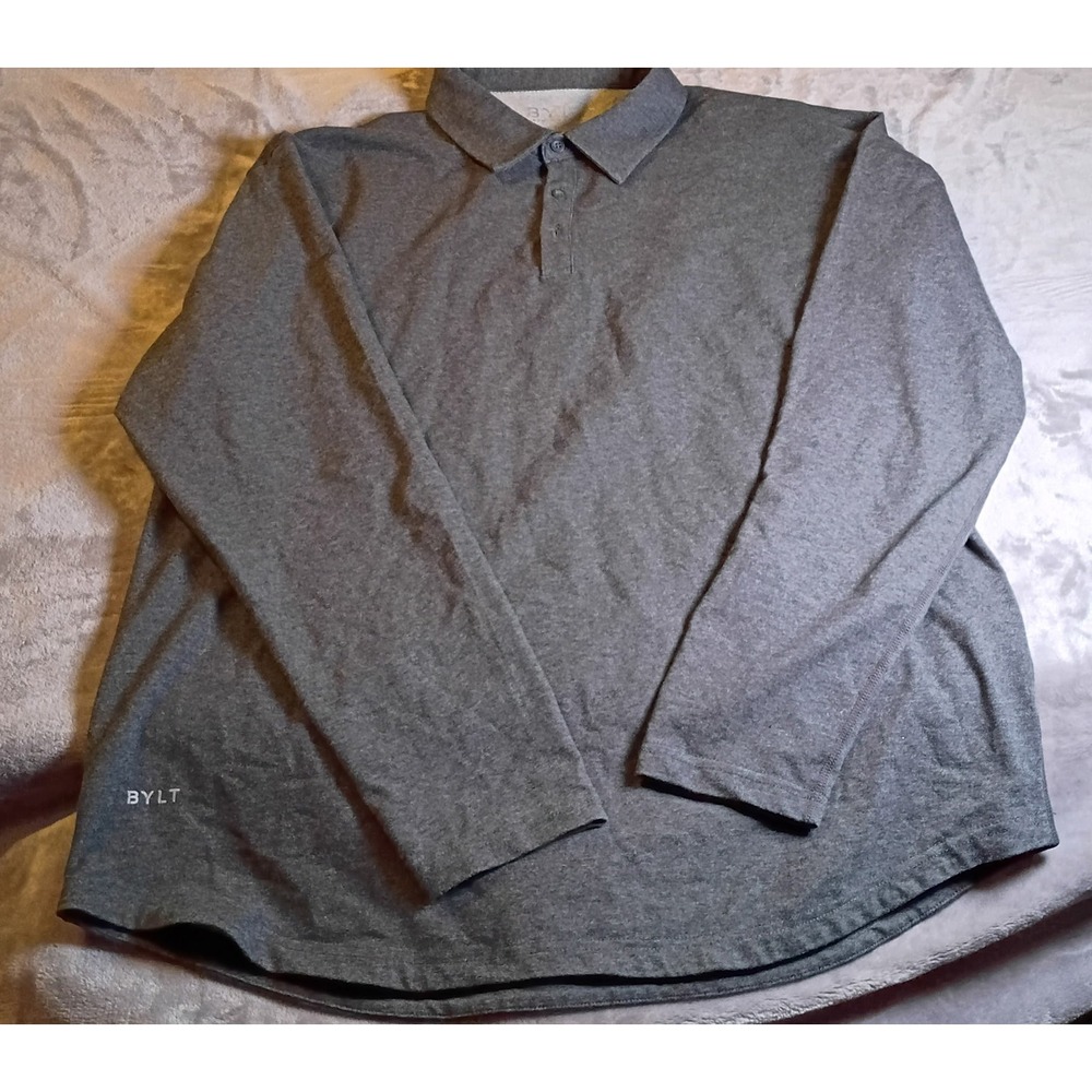BYLT Premium Basics Lux Long Sleeve Polo Shirt Dark Grey Heather Mens XL